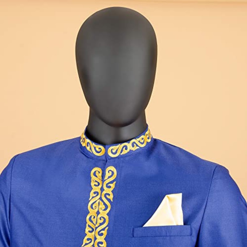 남성용 아프리카 정장 재킷과 바지 2 피스 세트 Dashiki Blazer with Kerchief Bazin Riche Kaftan Wedding Evening