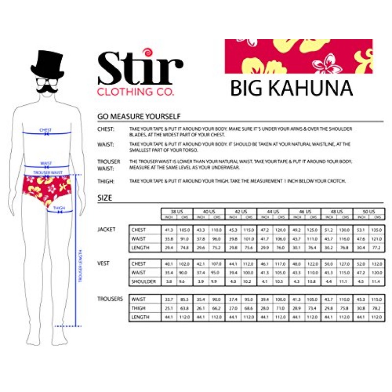 Stir Clothing Co. Big Kahuna 남성용 하와이안 꽃무늬 파티 정장, 조절 가능한 밑단 테이프 포함