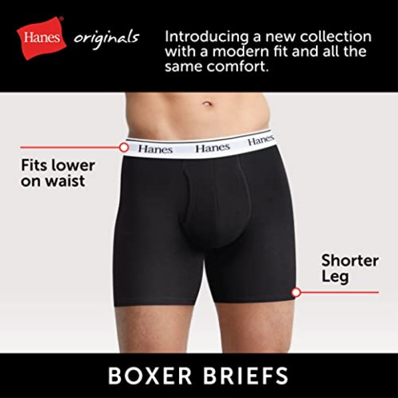 Hanes Originals 남성용 박서 브리프 & 트렁크, 스트레치 코튼 수분 흡수 언더웨어, 모던 핏 로우라이즈, 멀티팩