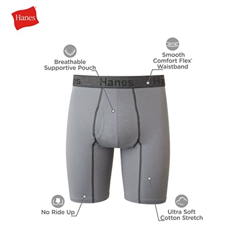 Hanes 남성 컴포트 플렉스 핏 울트라 소프트 코튼 스트레치 긴 다리 복서 브리프 3팩