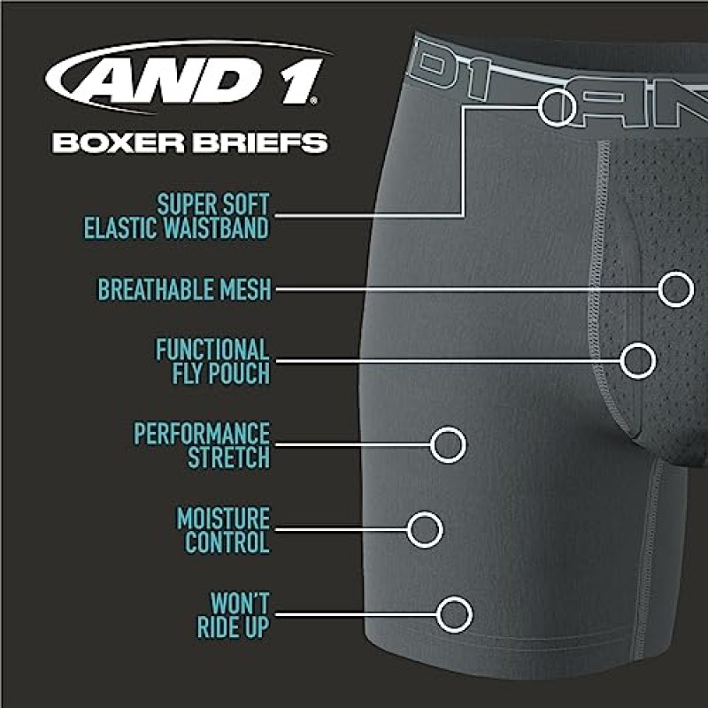 AND1 남성 속옷 - 기능성 플라이가 포함된 10팩 퍼포먼스 압축 복서 브리프(S-3XL)