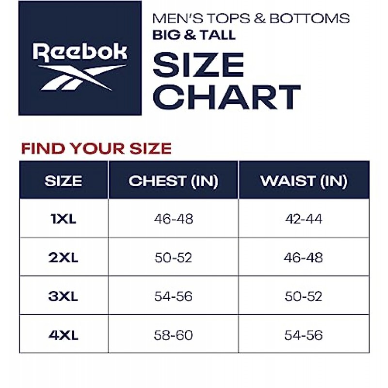 Reebok 남성 속옷 – 크고 키가 큰 긴 다리 퍼포먼스 복서 브리프(3팩)(2XL – 4XL)