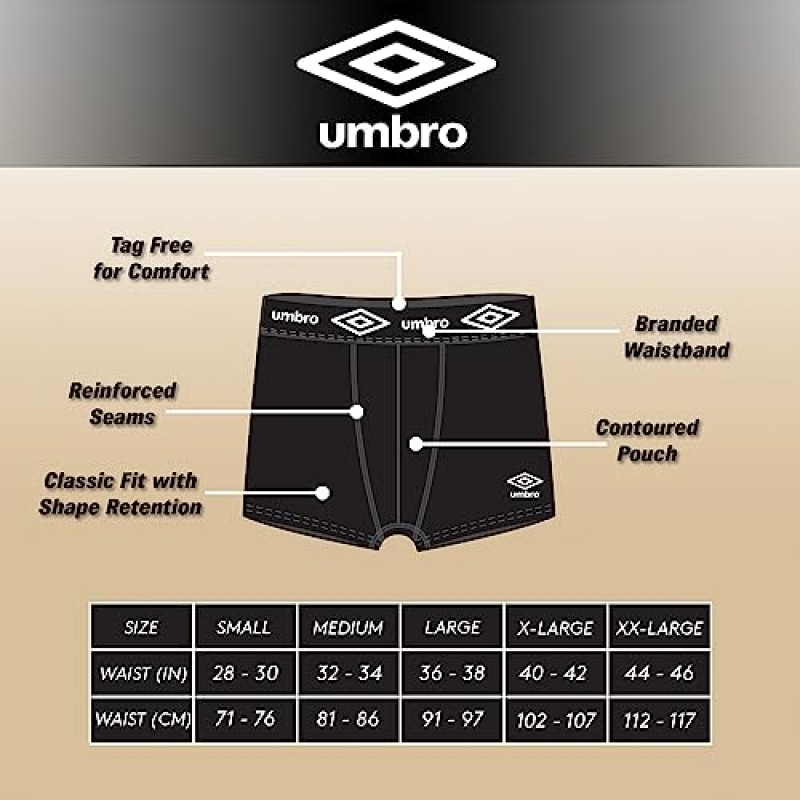 Umbro 남성 트렁크 속옷 - 짧은 4인치 안쪽 솔기, 남성용 통기성 면 속옷 6개 팩 - 면 스트레치 남성 속옷