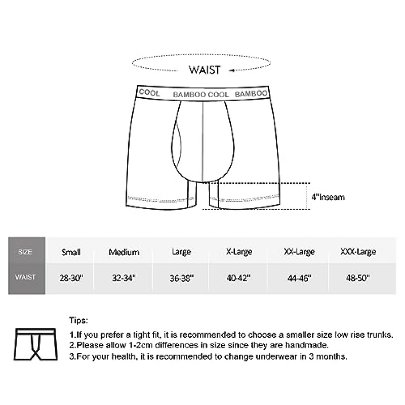 BAMBOO COOL 남성용 속옷 트렁크 뛰어난 지원 U자형 남성용 속옷 대나무 비스코스 소프트(4팩)…