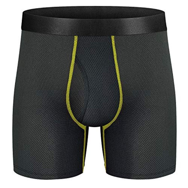 Longfor 남성용 복서 브리프 메쉬 니트 속건성 스포츠 폴리에스테르 복서 브리프 No Ride-up 6'Underwear with Fly for Men Pack