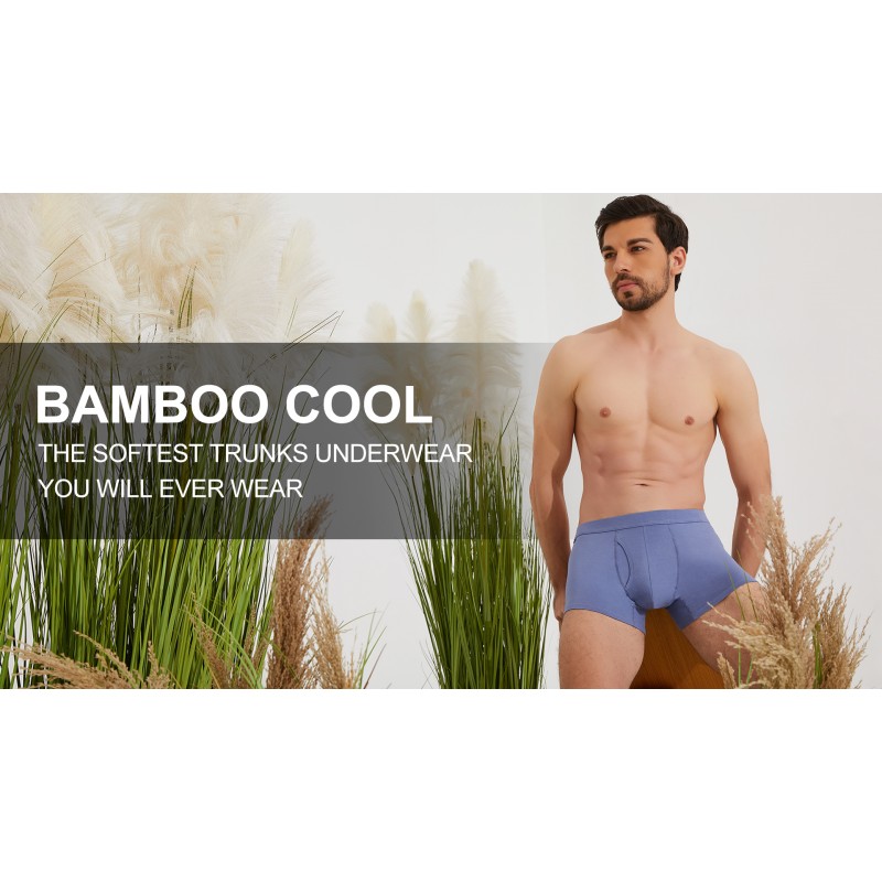 BAMBOO COOL 남성 속옷 트렁크 소프트 허리띠 오픈 플라이 트렁크 속옷 No-ride-up 짧은 다리 복서 브리프