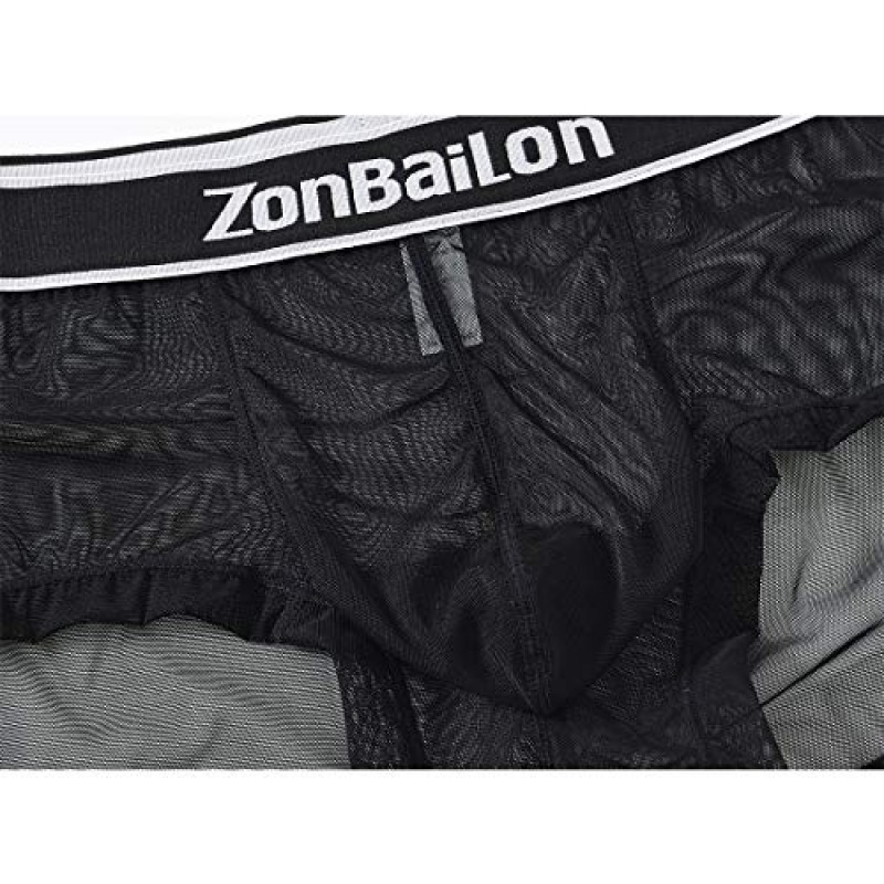 ZONBAILON 남성용 복서 브리프 통기성 메쉬 강화 벌지 볼 파우치 시스루 언더 팬츠 M L XL 2XL 3XL