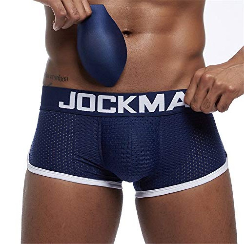 JOCKMAIL 남성 속옷 복서 메쉬 남성 패딩 속옷 복서 엉덩이 패드 남성 복서