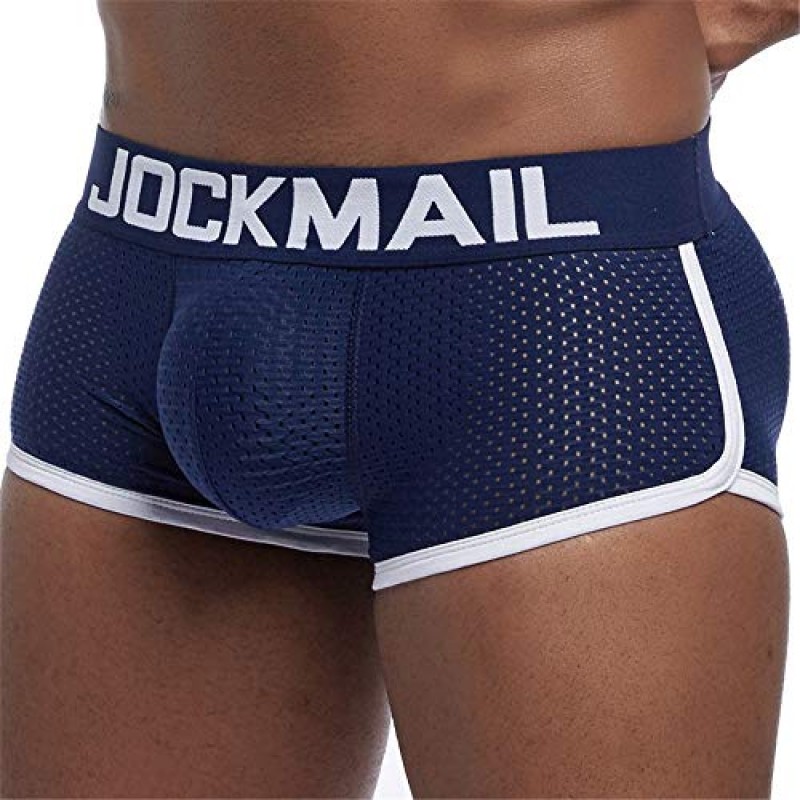 JOCKMAIL 남성 속옷 복서 메쉬 남성 패딩 속옷 복서 엉덩이 패드 남성 복서