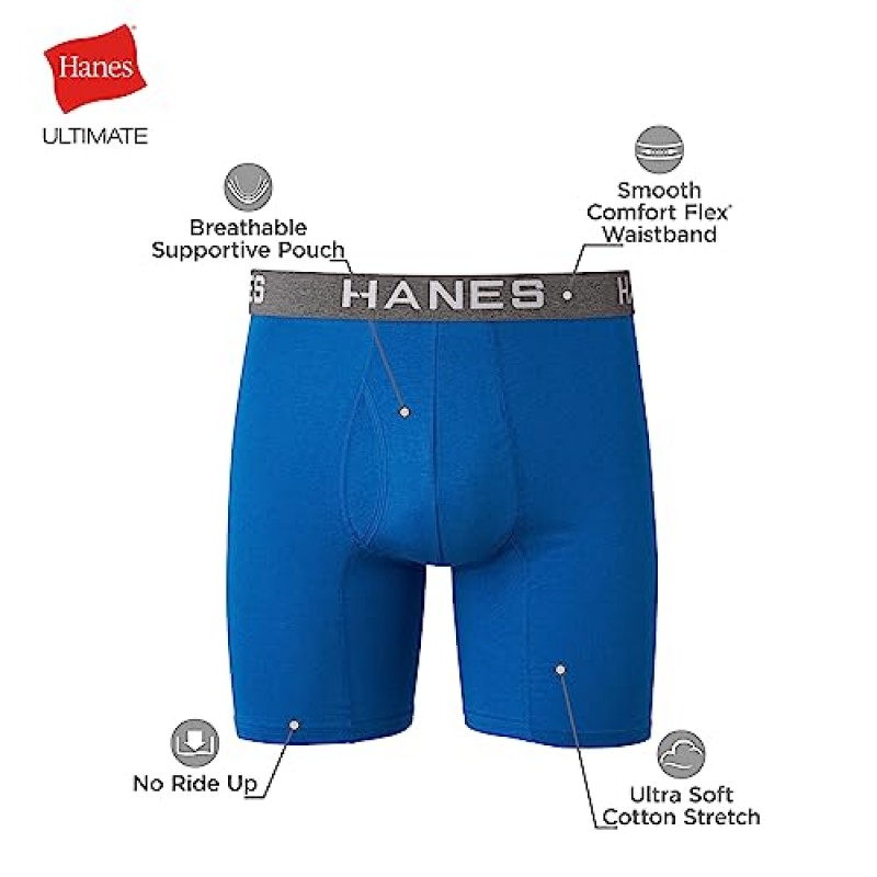 Hanes Ultimate 남성용 컴포트 플렉스 핏 박서 브리프, 울트라 소프트 코튼 모달 블렌드, 레드/블루/네이비-4 팩, 미디엄