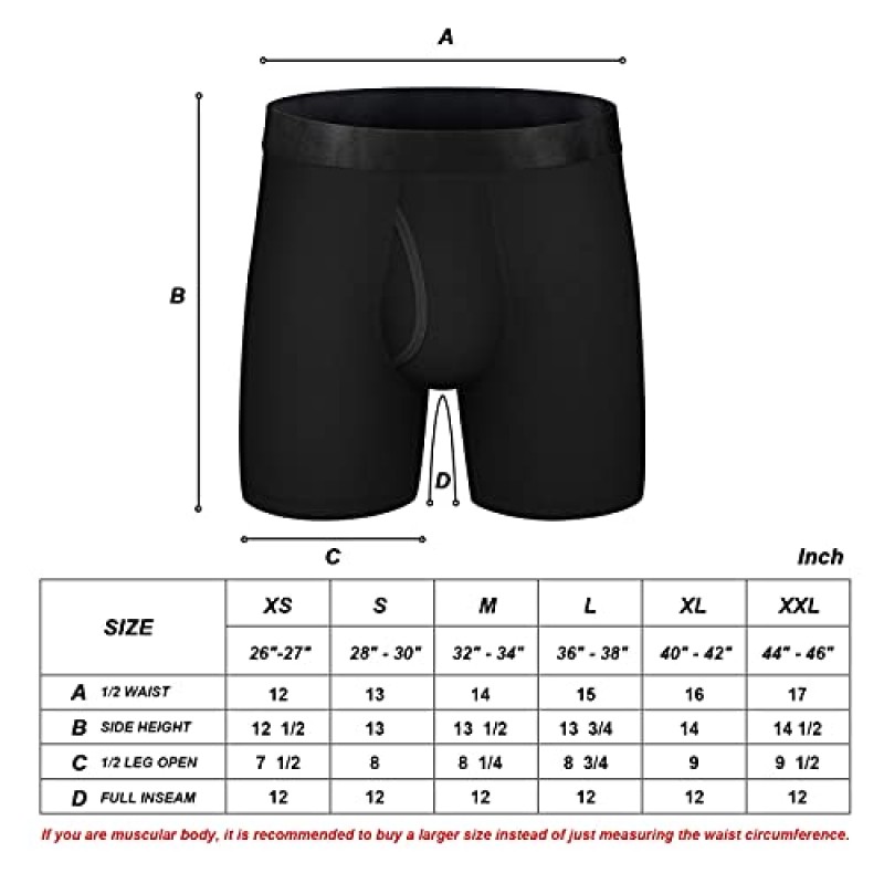 CONKEND 남성용 대나무 레이온 복서 브리프 성능 통기성 태그가 없는 편안한 실크 허리띠 6' 복서 브리프 플라이 5팩