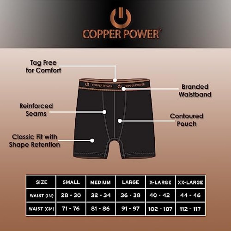 Copper Power 남성용 퍼포먼스 복서 브리프 - 남성용 통기성 편안한 속옷 팩, 수분 흡수 남성용 속옷