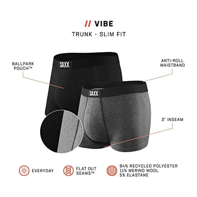 SAXX 남성 속옷 – 파우치 지지대가 내장된 VIBE 슈퍼 소프트 트렁크 브리프 - 2개 팩, 남성용 속옷