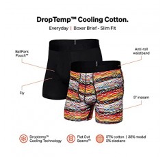 SAXX 남성 속옷 - Droptemp 쿨링 코튼 복서 브리프 플라이 2팩, 파우치 지원 내장 - 남성용 속옷