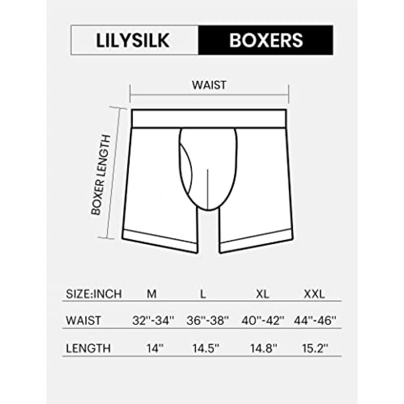 LilySilk 실크 복서 Mens 통기성 리얼 멀 베리 속옷 6A 등급 로얄 반바지 콤보 팩, 실크 수면 라운지 하의