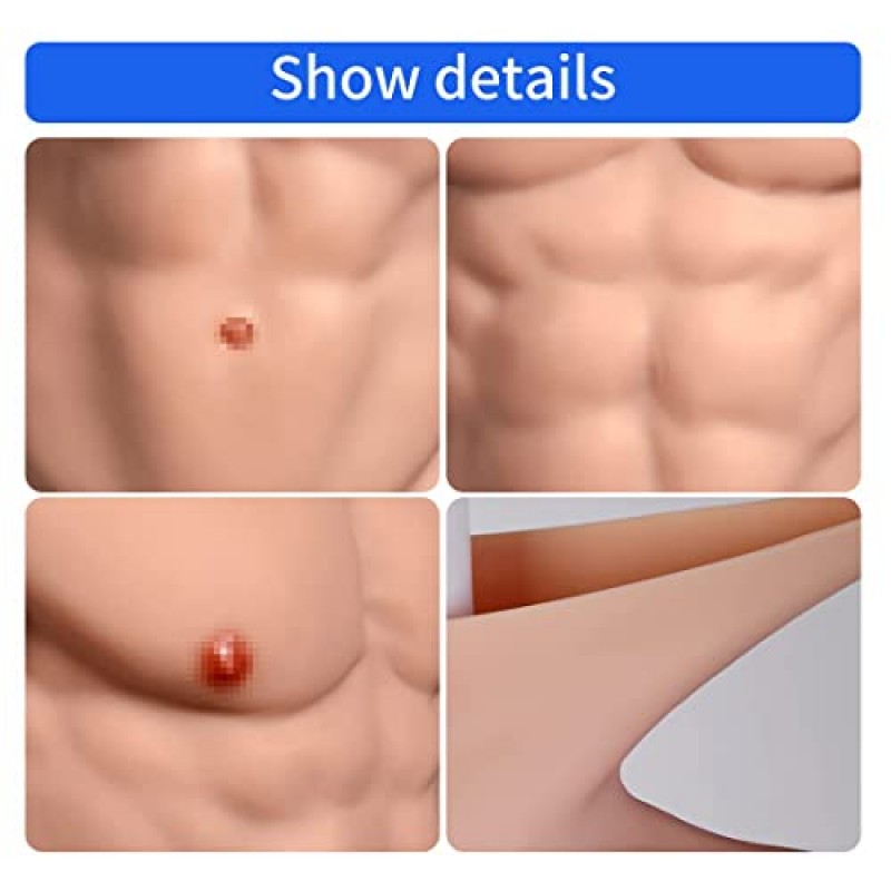 SUAISKR 현실적인 실리콘 근육 가슴 코스프레 현실적인 남성 가슴 조끼 근육 시뮬레이션 피부