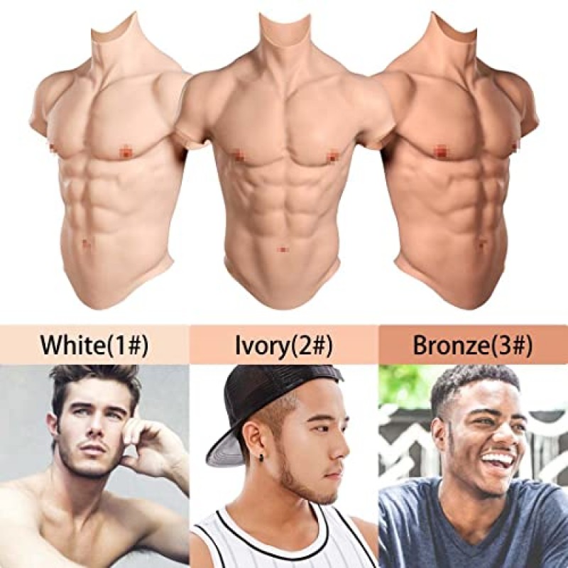 SUAISKR 현실적인 실리콘 근육 가슴 코스프레 현실적인 남성 가슴 조끼 근육 시뮬레이션 피부
