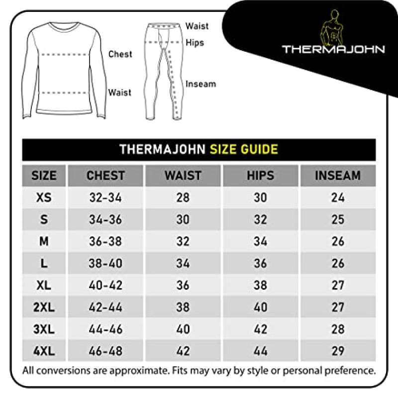 Thermajohn 2팩 보온 속옷 세트 사이즈 소형 V-넥 & 크루넥 블랙