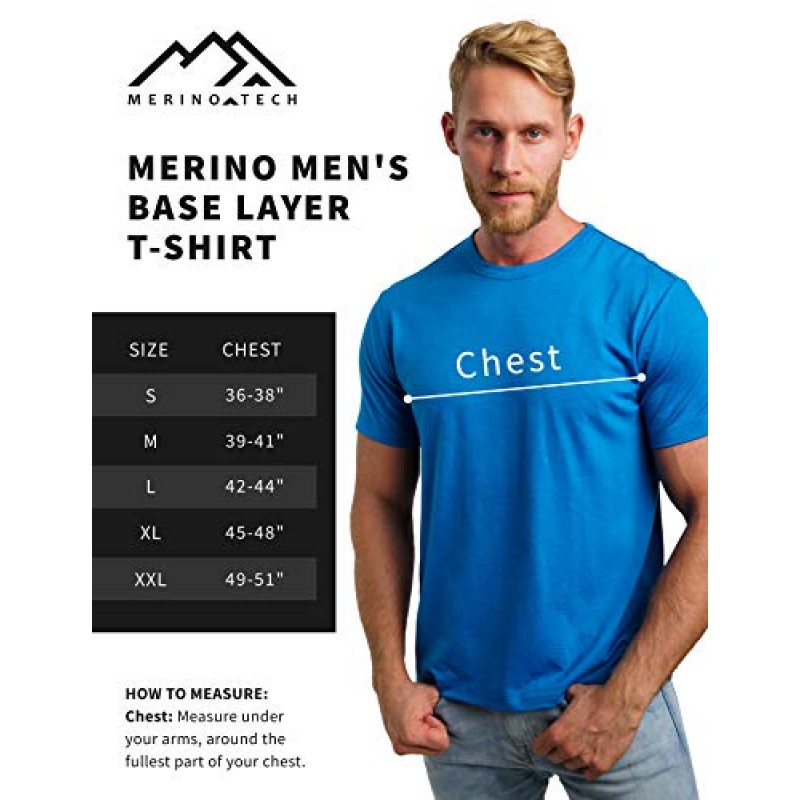 Merino.tech 메리노 울 티셔츠 남성용 - 100% 유기농 메리노 울 언더셔츠 경량 베이스 레이어