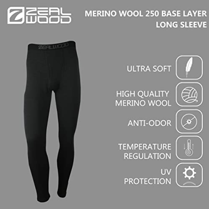 ZEAL WOOD 메리노 남성용 여성용 250 Baselayer 크루 긴 소매 열 셔츠 메리노 울 250 Baselayer Bottom Pants