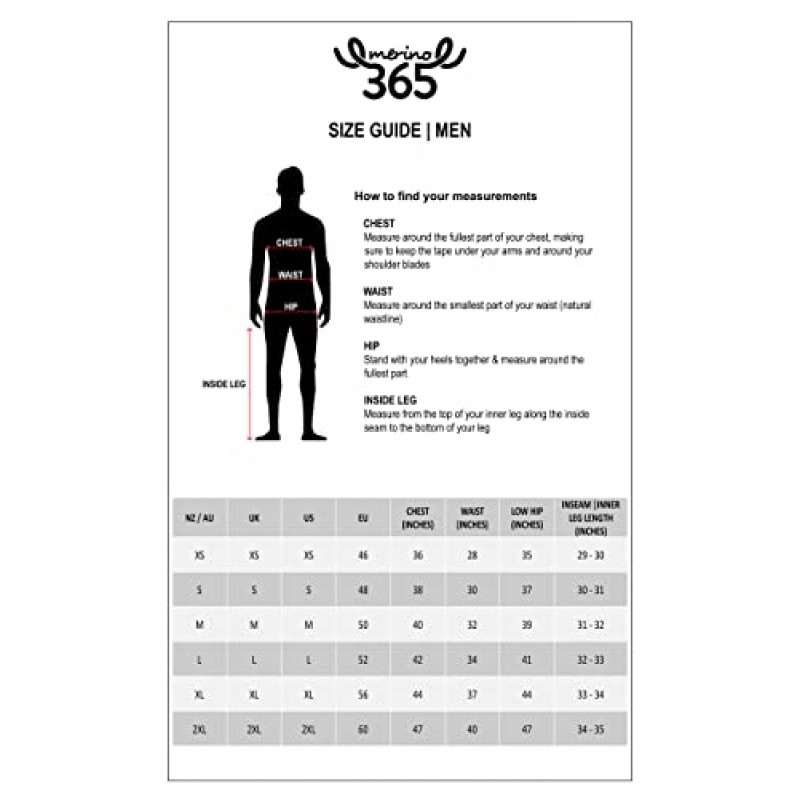 메리노 365 뉴질랜드 100% 메리노 긴소매 베이스레이어(썸루프 포함) - 색상 및 사이즈 선택