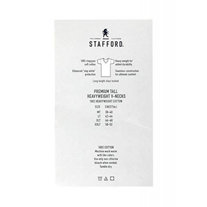 Stafford 남성용 톨/엑스트라 톨 100% 헤비 웨이트 면 V넥 언더셔츠, 흰색, 반소매, 4팩(2XLXT(엑스트라 엑스트라 라지 엑스트라 톨))