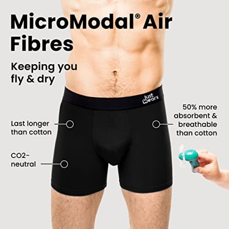 JustWears 복서 브리프 - 3개 팩 | 피부마찰 방지, 승차감 없음, 남성용 유기농 속옷 | 평상복이나 스포츠용