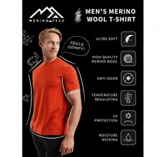 Merino.tech 메리노 울 티셔츠 남성용 - 100% 유기농 메리노 울 언더셔츠 경량 베이스 레이어