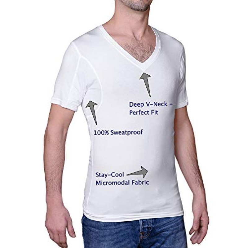 남성용 땀 방지 언더셔츠, V넥, 흰색, 땀 패드