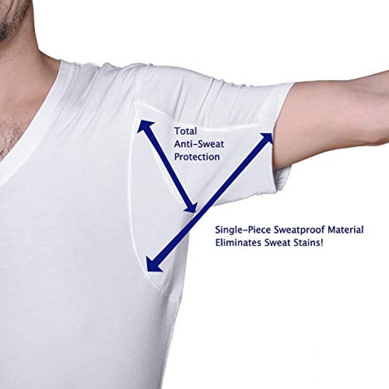 남성용 땀 방지 언더셔츠, V넥, 흰색, 땀 패드
