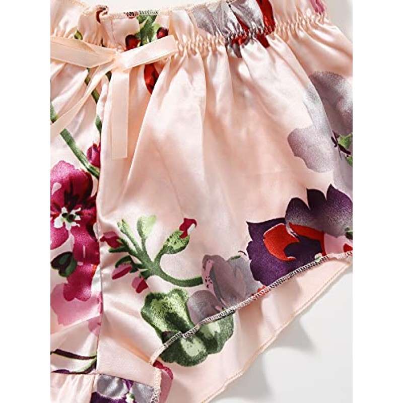 WDIRARA 여성용 꽃무늬 레이스 캐미 탑 2개 반바지 잠옷 파자마 세트