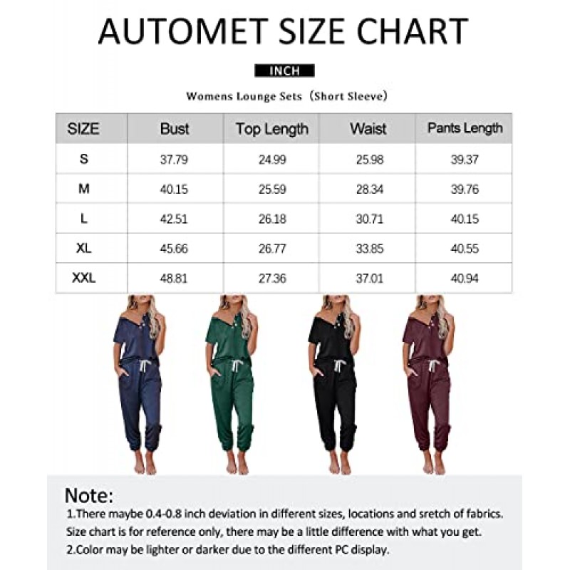 AUTOMET Womens 2 Piece 복장 잠옷 세트 여름 라운지 세트 Loungewear Sweatsuits with Sweatpants