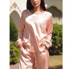 Ekouaer Womens Satin Silky Pajama 세트 긴 소매 탑, 긴 파자마 바지 세트 Soft PJ Loungewear