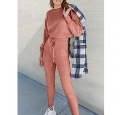 ANRABESS 여성용 투피스 복장 스웨터 세트 긴 소매 풀오버 및 드로스트링 바지 라운지 세트