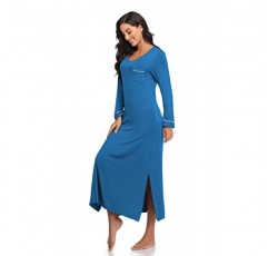 COLORFULLEAF 여성용 잠옷 긴 소매 부드러운 나이트 셔츠 V 넥 전체 길이 잠옷 캐주얼 라운지웨어