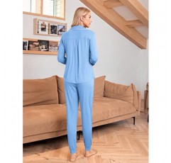 Ekouaer 잠옷 세트 긴 소매 잠옷 Womens Button Down Nightwear Soft Pj Loungewear 세트(포켓 포함)