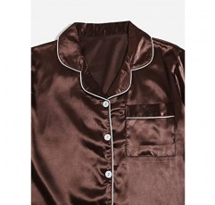 SOLY HUX 여성용 3 세트 새틴 파자마 세트 반소매 V 넥 칼라 버튼 다운 셔츠 탑 반바지 잠옷