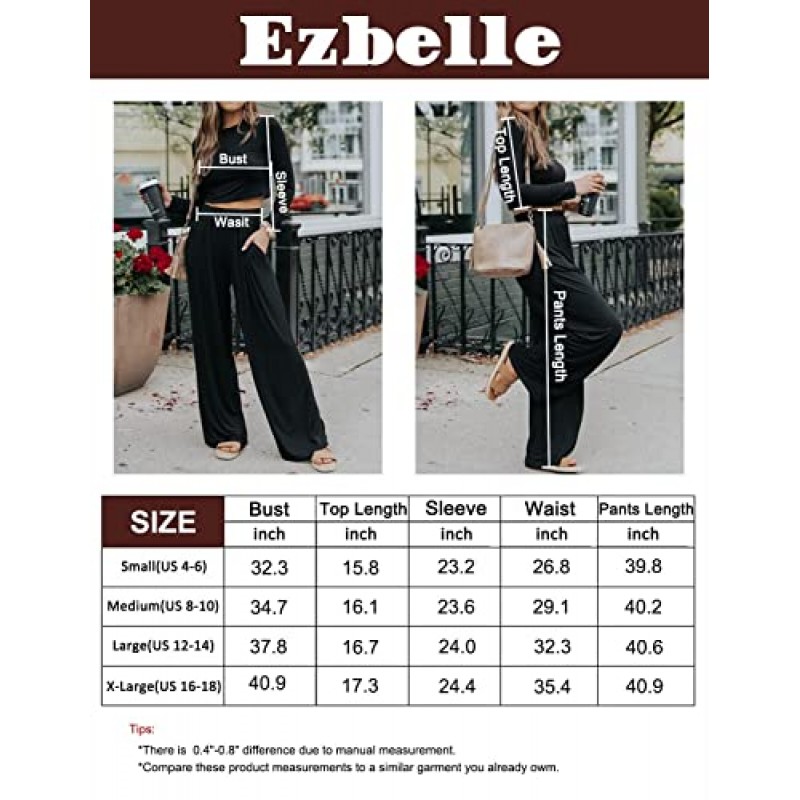 Ezbelle Womens 가을 패션 라운지 세트 파자마 투피스 크로프트 풀오버 스웨트 슈트 복장 캐주얼 라운지웨어