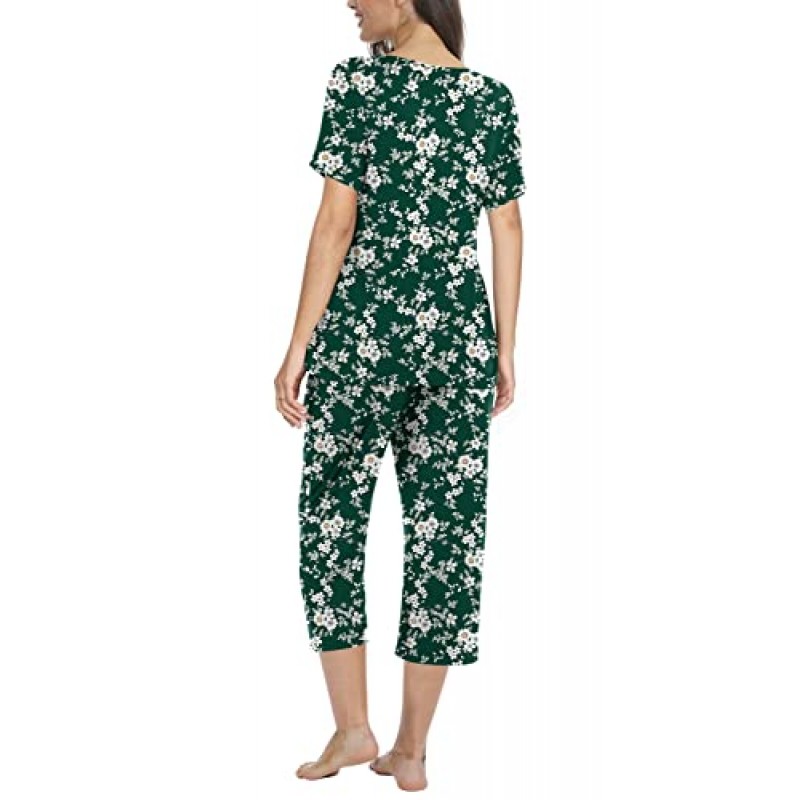 POPYOUNG 여성 여름 캐주얼 2피스 파자마 세트, 라운지 잠옷 포켓이 있는 여성용 파자마 세트