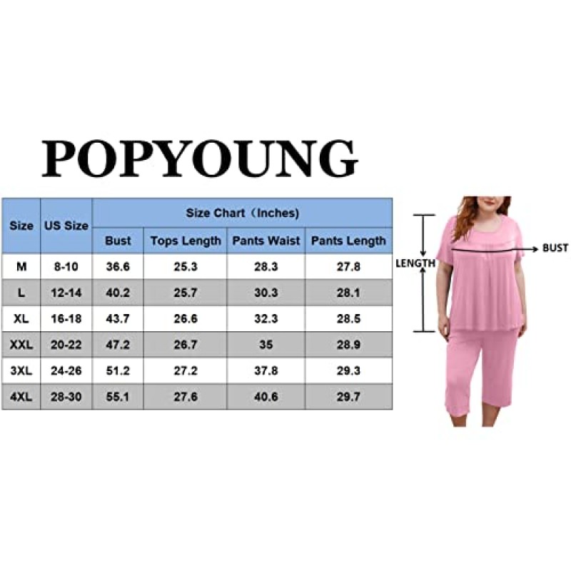 POPYOUNG 여성 여름 캐주얼 2피스 파자마 세트, 라운지 잠옷 포켓이 있는 여성용 파자마 세트
