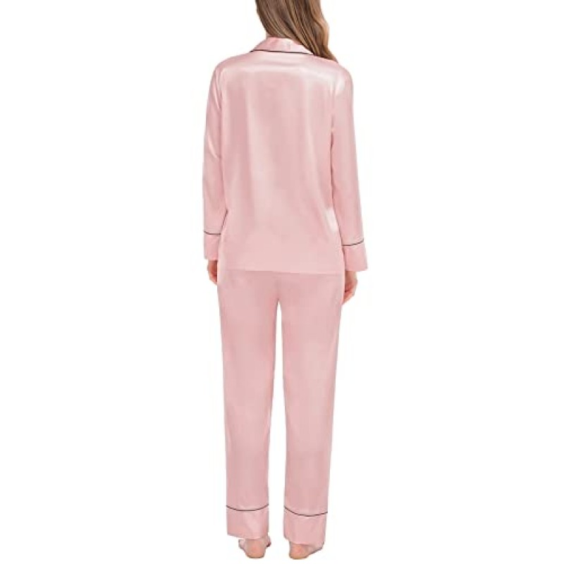 SWOMOG Womens 새틴 잠옷 긴 소매 잠옷 실크 소프트 버튼 다운 Loungewear Pjs 세트 S-XXL