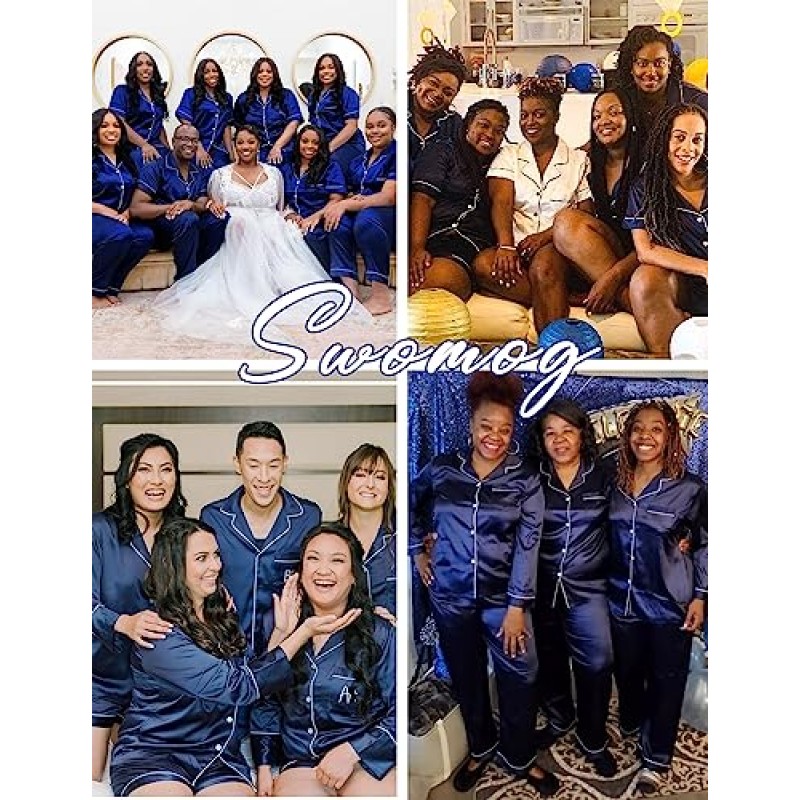 SWOMOG Womens 플러스 사이즈 잠옷 세트 실크 새틴 4 Pcs 잠옷 버튼 다운 Loungewear Silky Sleepwear Nightwear 16W-26W