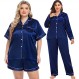 SWOMOG Womens 플러스 사이즈 잠옷 세트 실크 새틴 4 Pcs 잠옷 버튼 다운 Loungewear Silky Sleepwear Nightwear 16W-26W