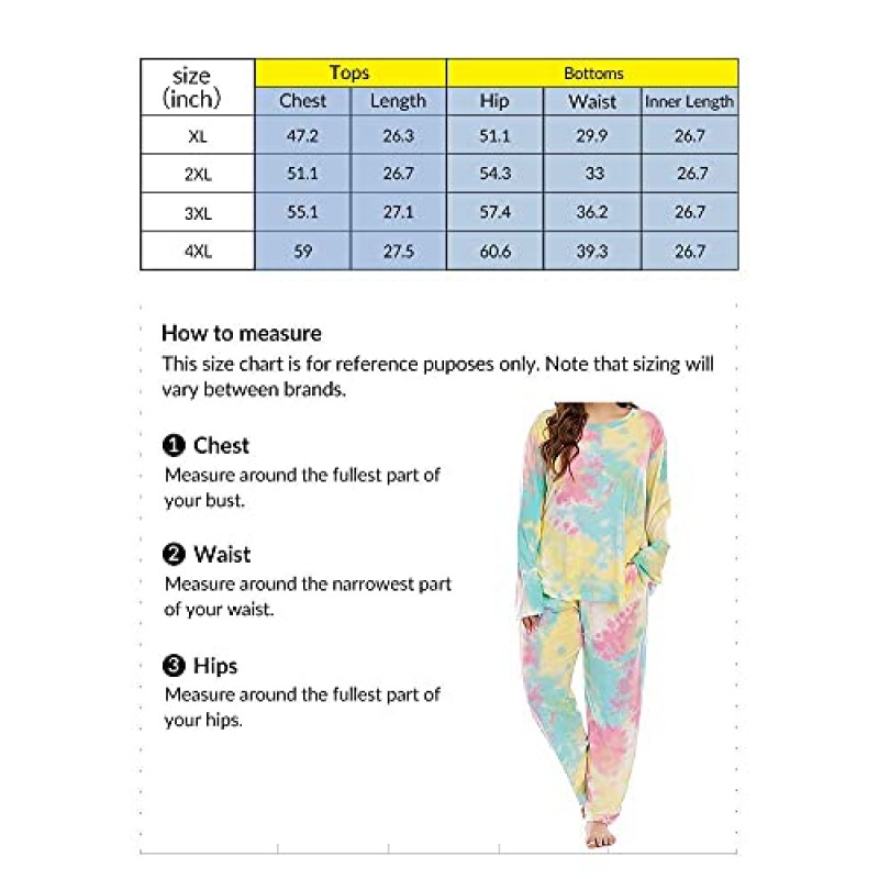 ALLEGRACE 플러스 사이즈 파자마 세트 바지 여성 타이 염색 긴 소매 셔츠 잠옷 수면 & 라운지 Pjs