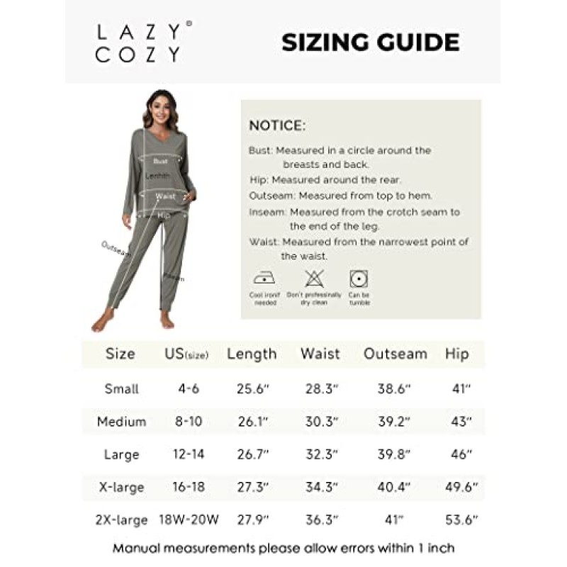 LazyCozy 대나무 잠옷 세트 여성용 부드러운 잠옷 긴 소매 탑과 조깅 바지 Pjs Lounge Set