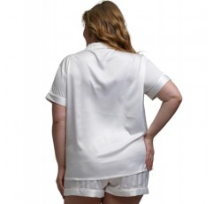 여성용 부드러운 새틴 파자마 세트 - 14가지 색상 - 투피스 파자마 세트 - 반소매 잠옷 - 주머니가 있는 라운지웨어 란제리