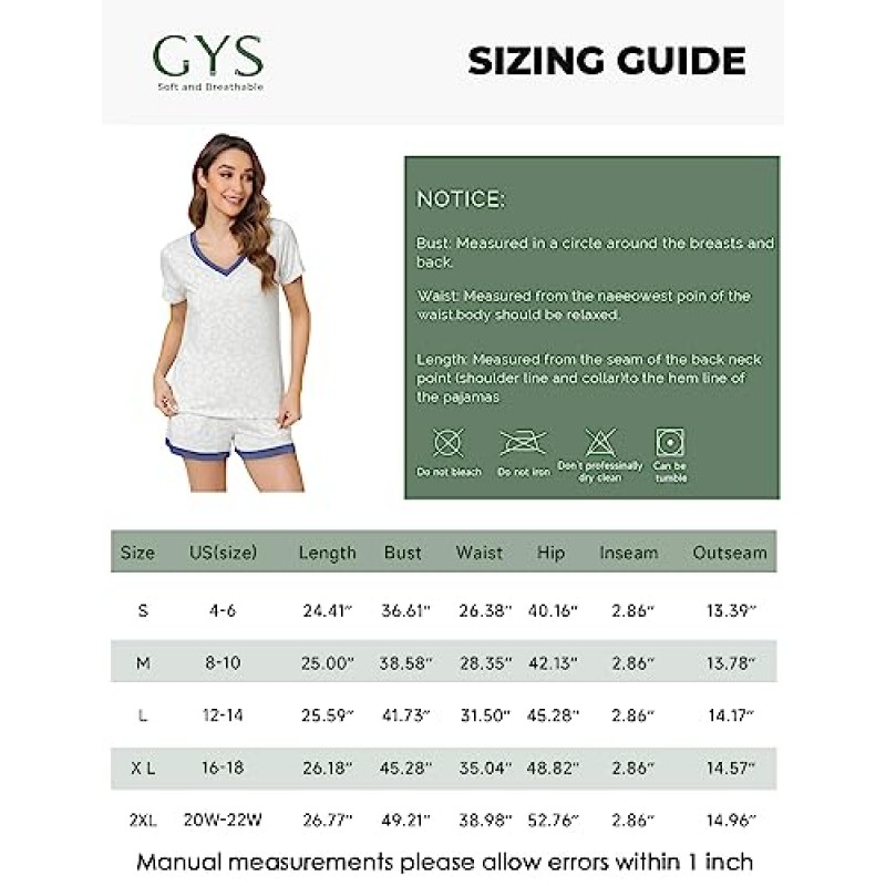 GYS 잠옷 세트 여성용 짧은 소매 잠옷 실키 소프트 대나무 Pjs 반바지 세트 2 피스 Nightwear
