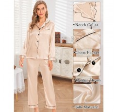 SWOMOG Womens 4pcs 잠옷 세트 실크 새틴 잠옷 버튼 다운 긴 소매 Loungewear 섹시한 Cami Pjs Nightwear