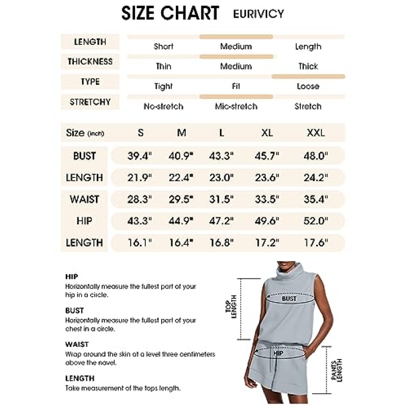 Eurivacy 여성용 2피스 의상 반바지 세트 민소매 하이넥 탱크 및 포켓이 있는 드로스트링 반바지