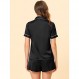 Cheibear Womens 새틴 잠옷 잠옷 2023 Sleepshirt Button Down Tops with Shorts Summer Lounge Set